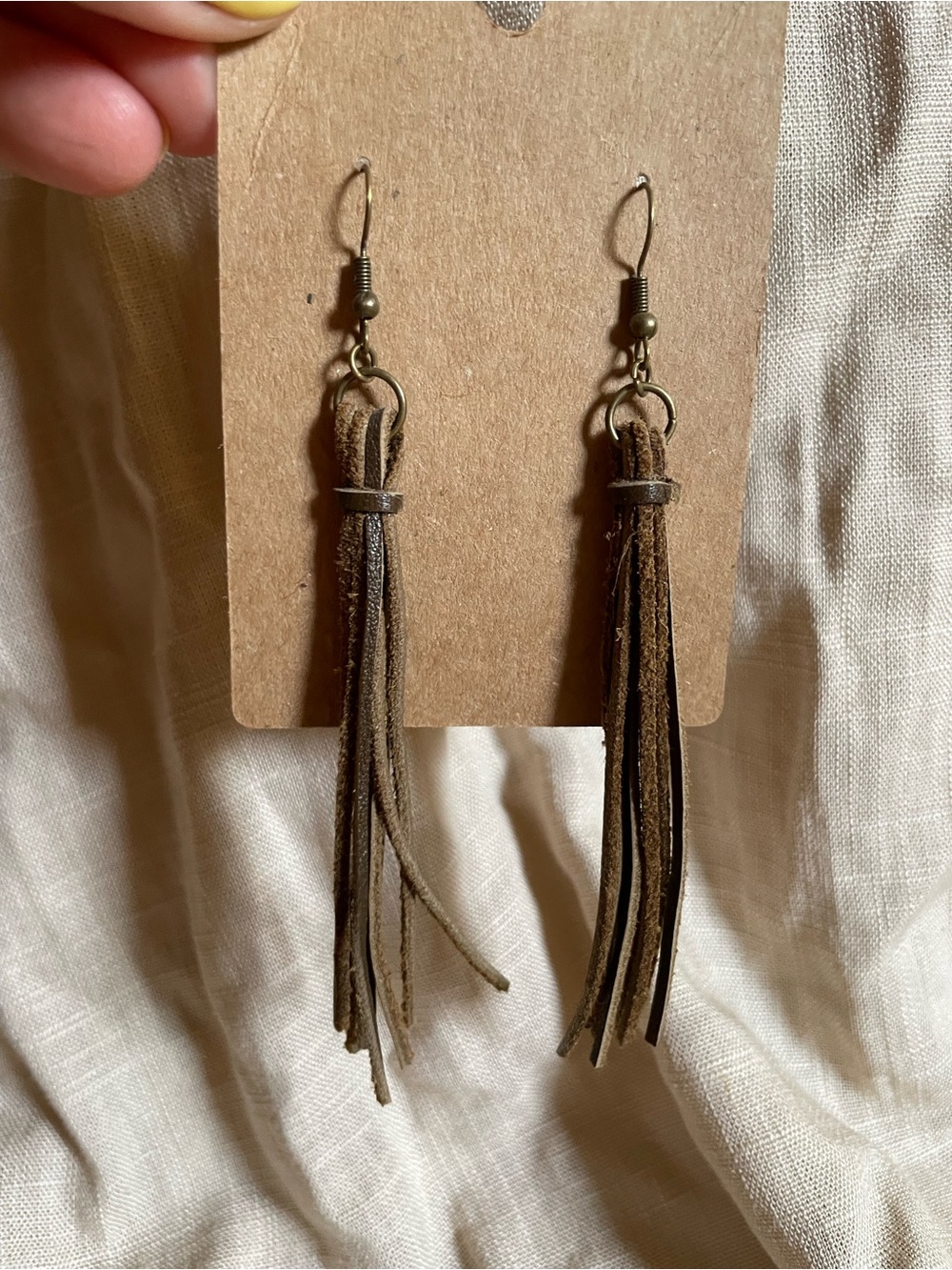 Boho Fringe Drop Earrings in Taupe Brown
